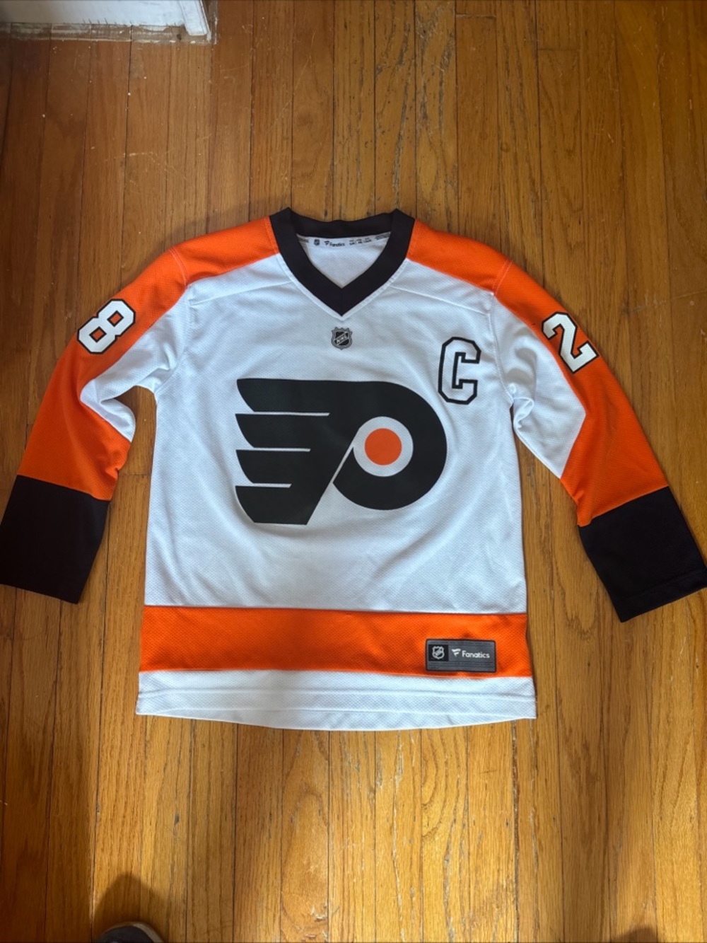 Fanatics White Orange Philadelphia Flyers Kids Hockey Jersey with Captain 'C'